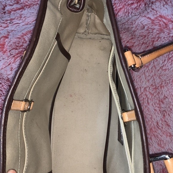 Vintage Rare Coach Leather Canvas Striped Brown Yellow & Tan Satchel Bag - Picture 10 of 14